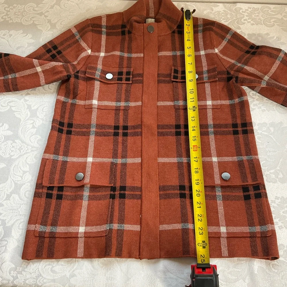 Joie Plaid Knit Jacket Shacket Zip & Snap Button Front Rust/black Men Sz Medium - Picture 3 of 6